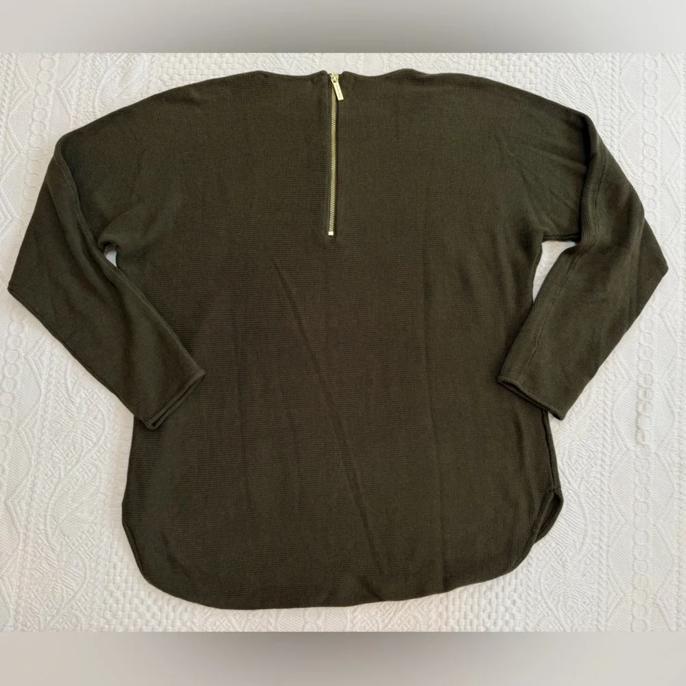 Michael Kors Olive Green Zipper Back Tunic Sweater Women’s Size Large